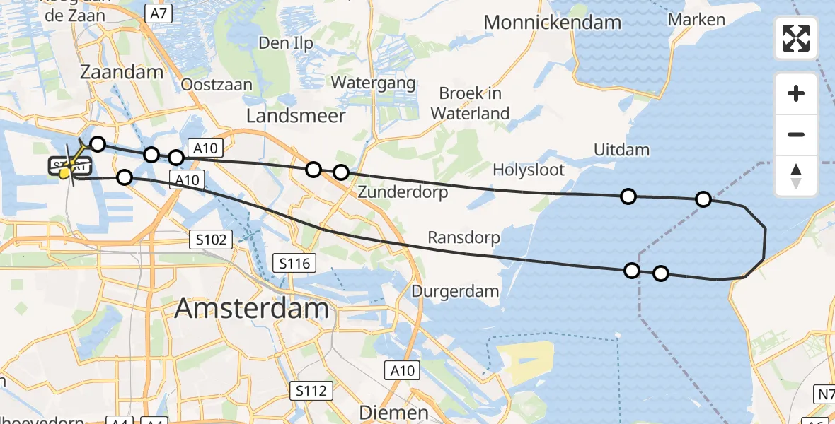 Routekaart van de vlucht: Lifeliner 1 naar Amsterdam Heliport, Kajuitpad