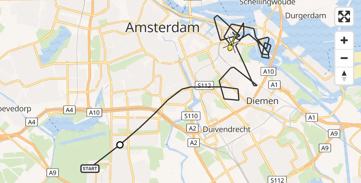Routekaart van de vlucht: Politiehelikopter naar Amsterdam, Soetendaal