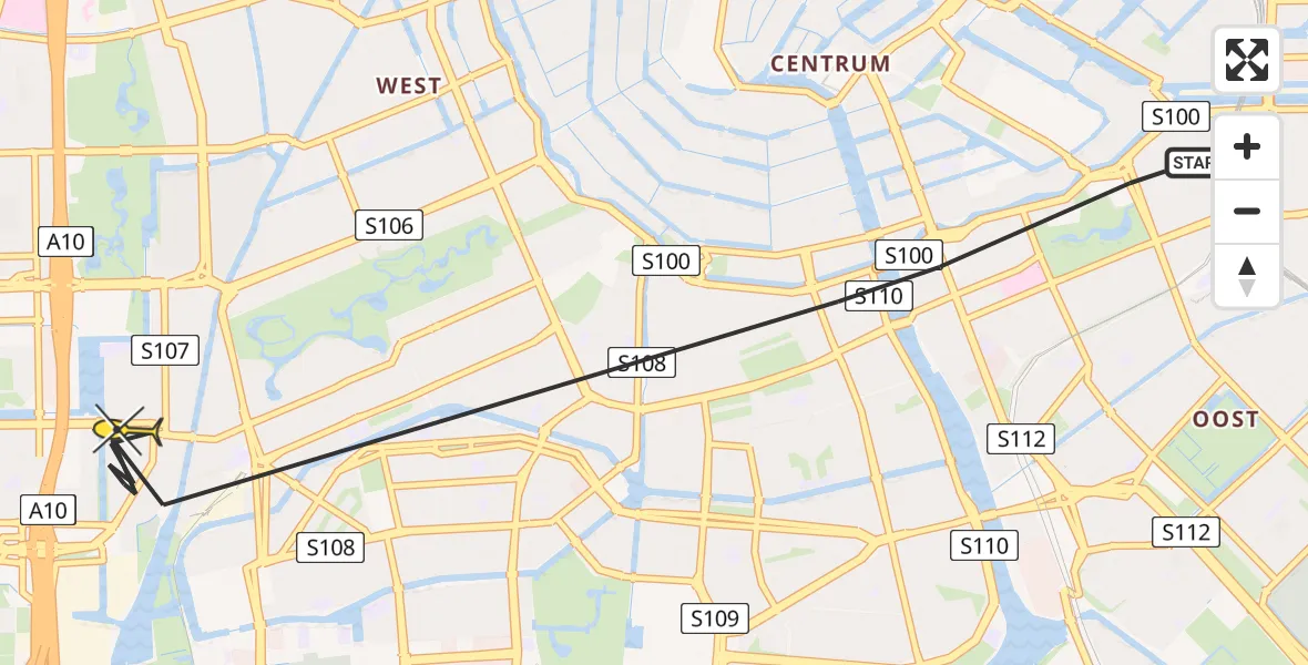 Routekaart van de vlucht: Politieheli naar Amsterdam, Wibautstraat