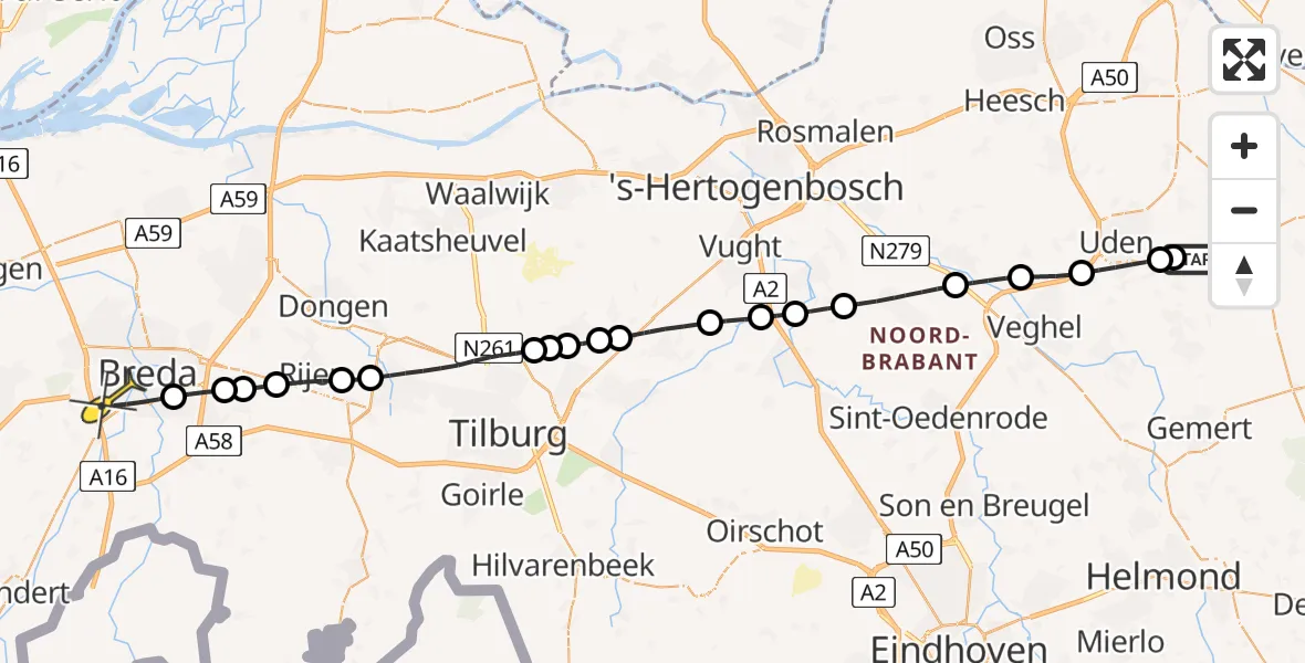 Routekaart van de vlucht: Lifeliner 3 naar Breda, Venstraat