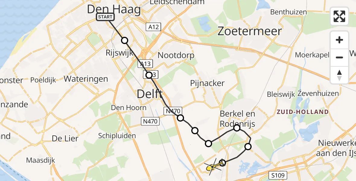 Routekaart van de vlucht: Lifeliner 2 naar Rotterdam The Hague Airport, Van Dijckstraat