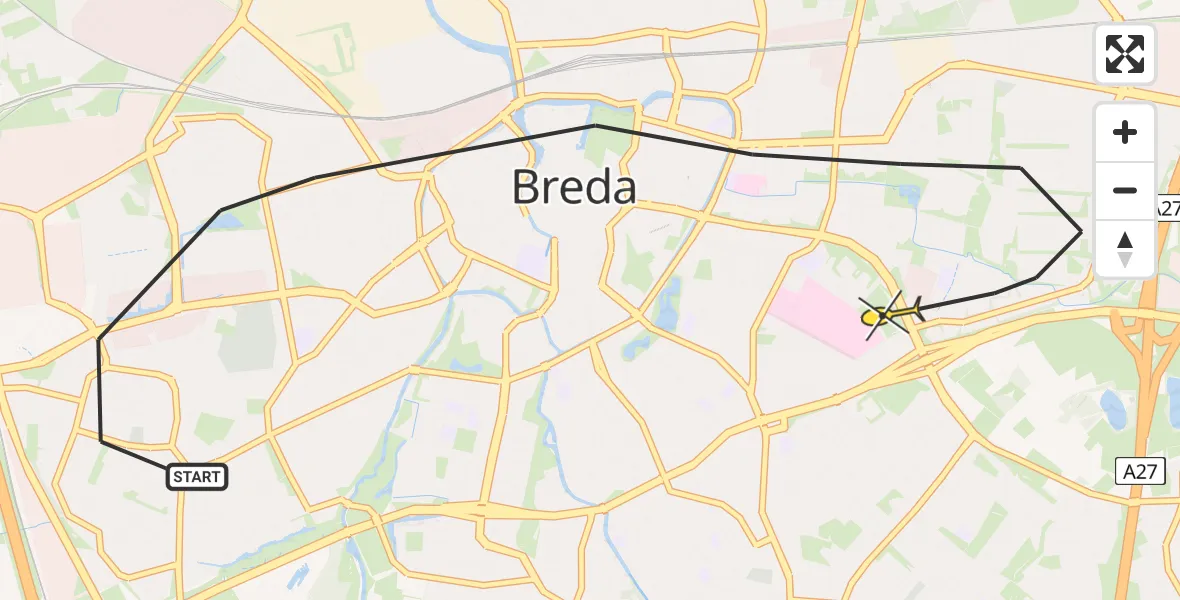 Routekaart van de vlucht: Lifeliner 3 naar Breda, Heilaarstraat