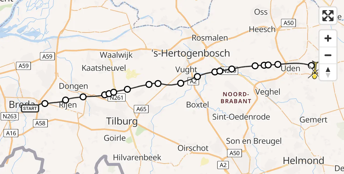 Routekaart van de vlucht: Lifeliner 3 naar Vliegbasis Volkel, Weilustlaan