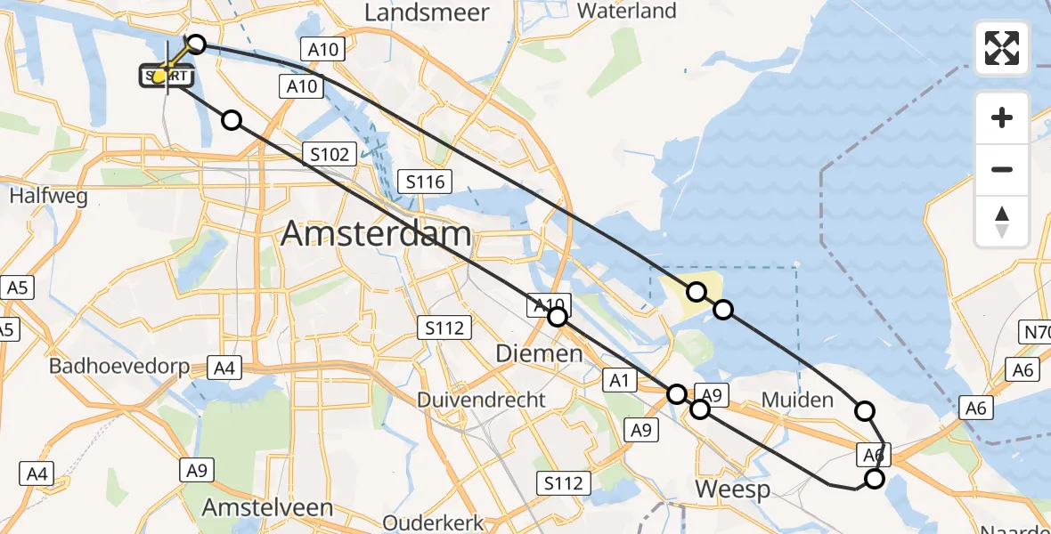 Routekaart van de vlucht: Lifeliner 1 naar Amsterdam Heliport, Westhaven