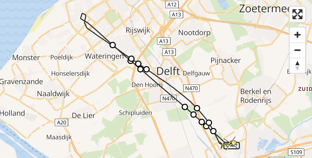 Routekaart van de vlucht: Lifeliner 2 naar Rotterdam The Hague Airport, Zichtenburglaan