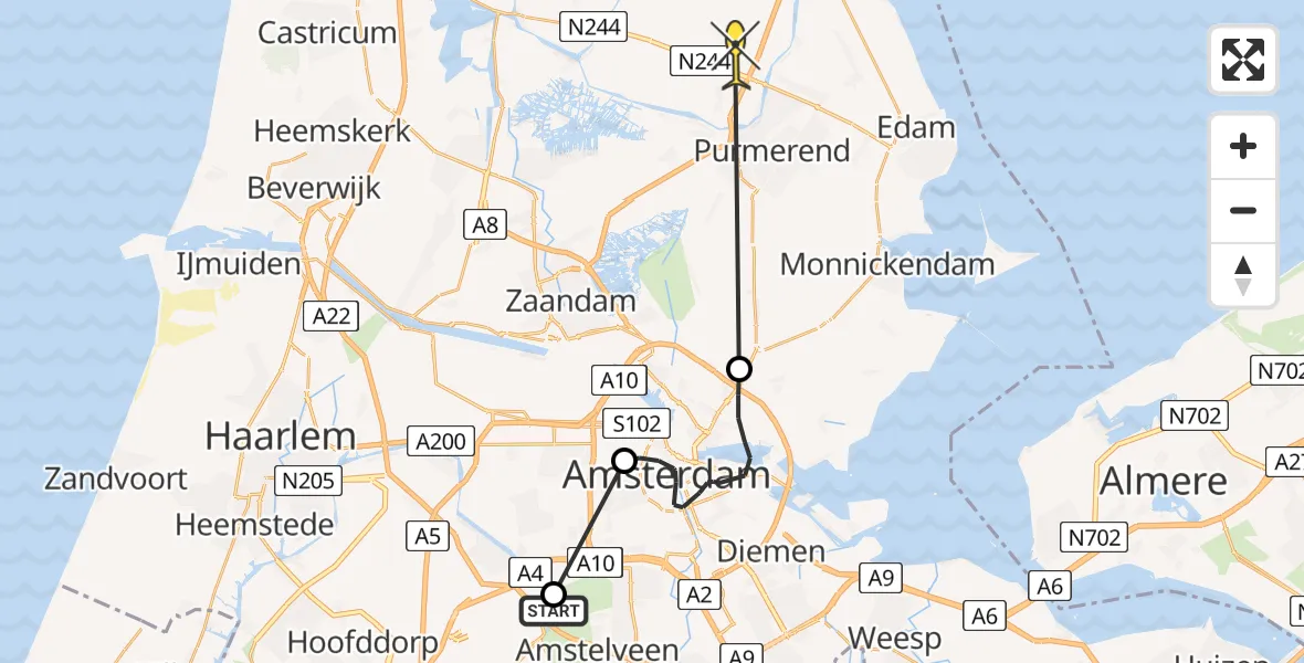 Routekaart van de vlucht: Politiehelikopter naar Middenbeemster, Centrale Groothandelsmarkt