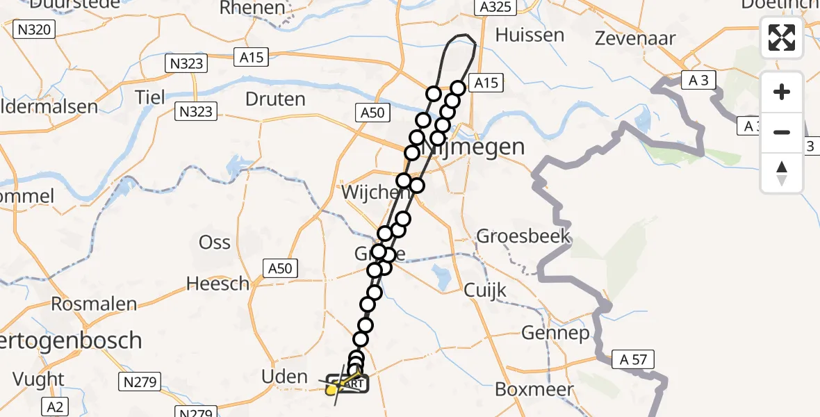 Routekaart van de vlucht: Lifeliner 3 naar Vliegbasis Volkel, Zeelandsedijk