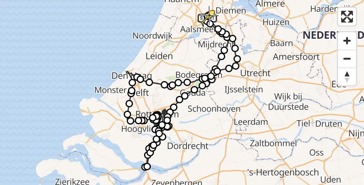 Routekaart van de vlucht: Politieheli naar Schiphol, Amsterdam-Bataviaweg