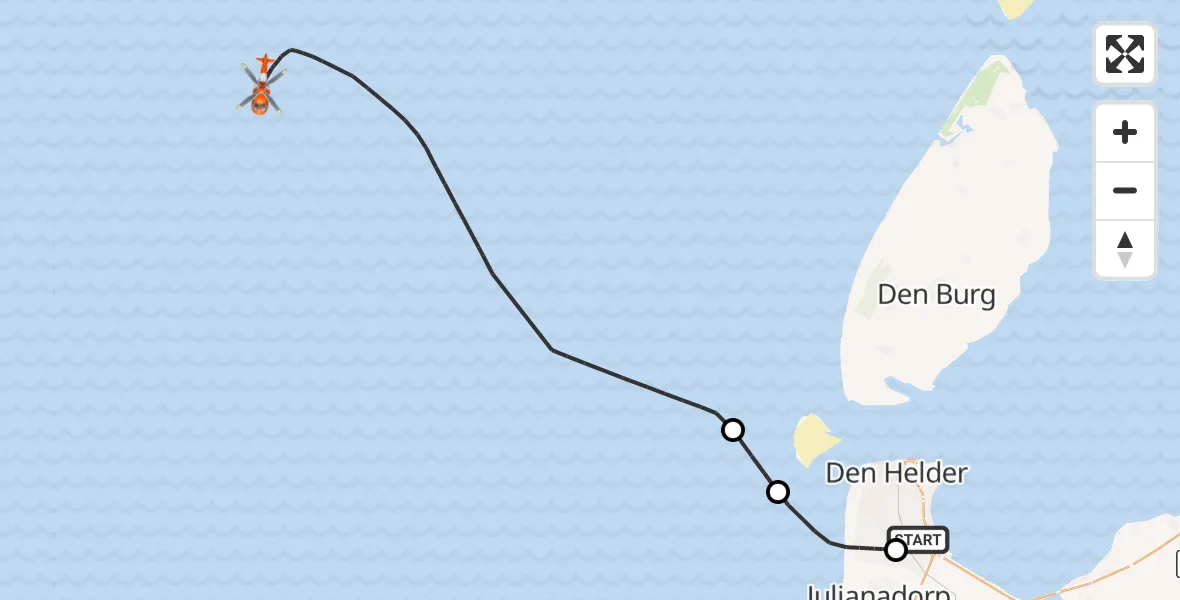 Vluchtroute Kustwachthelikopter Vliegveld De Kooy - , 21 februari 2025, 14:39