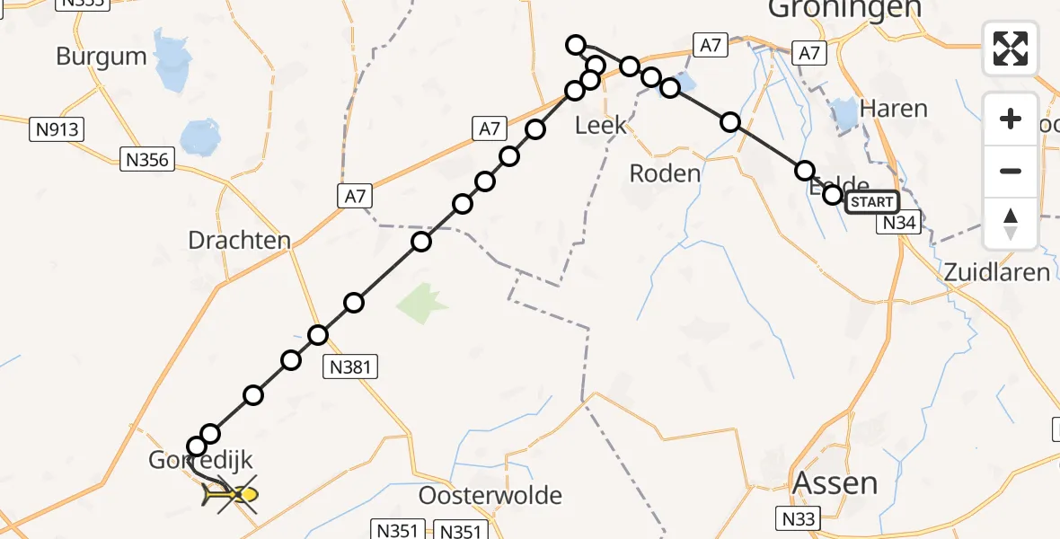 Routekaart van de vlucht: Lifeliner 4 naar Gorredijk, Hoofdweg