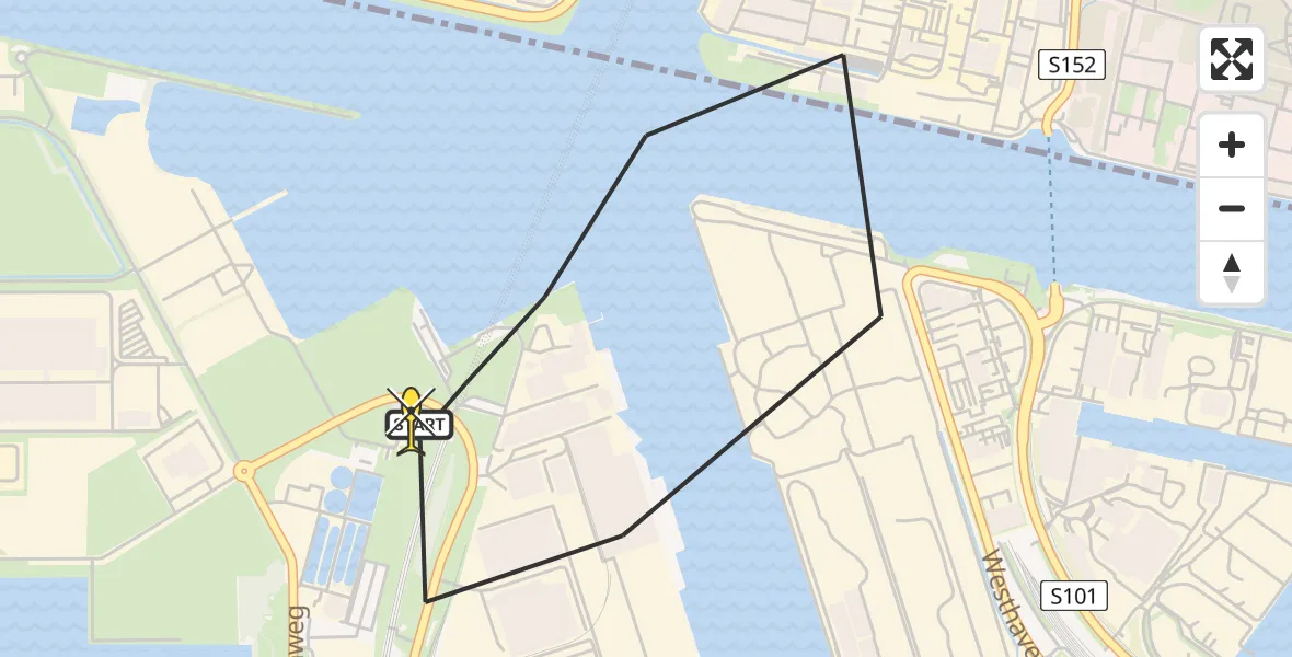 Routekaart van de vlucht: Lifeliner 1 naar Amsterdam Heliport, Westhavenweg