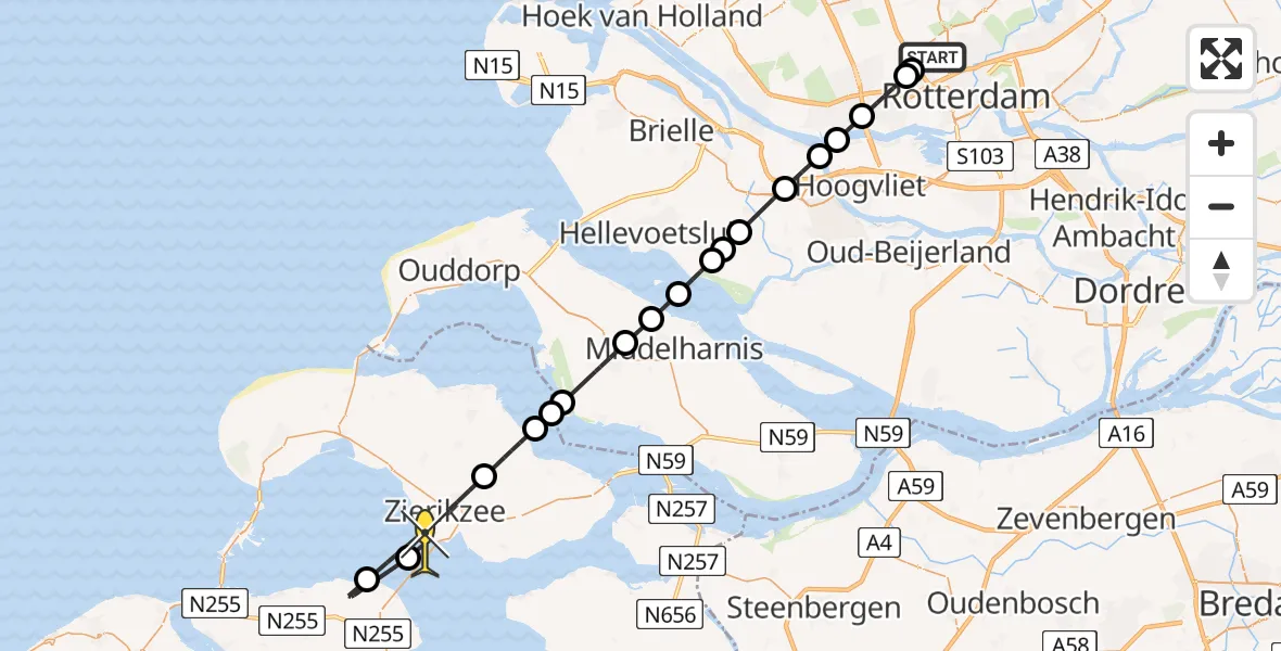 Routekaart van de vlucht: Lifeliner 2 naar Zierikzee, Plassingel