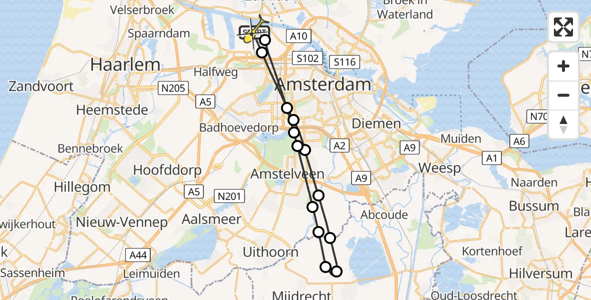 Routekaart van de vlucht: Lifeliner 1 naar Amsterdam Heliport, Corsicaweg