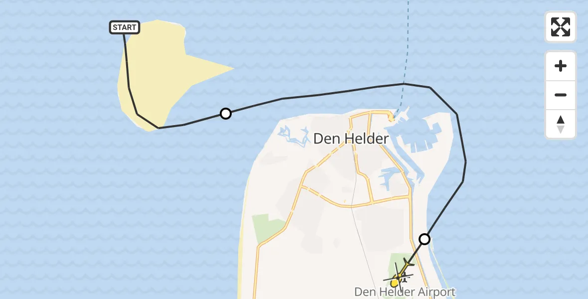 Routekaart van de vlucht: Kustwachthelikopter naar Vliegveld De Kooy, Luchthavenweg