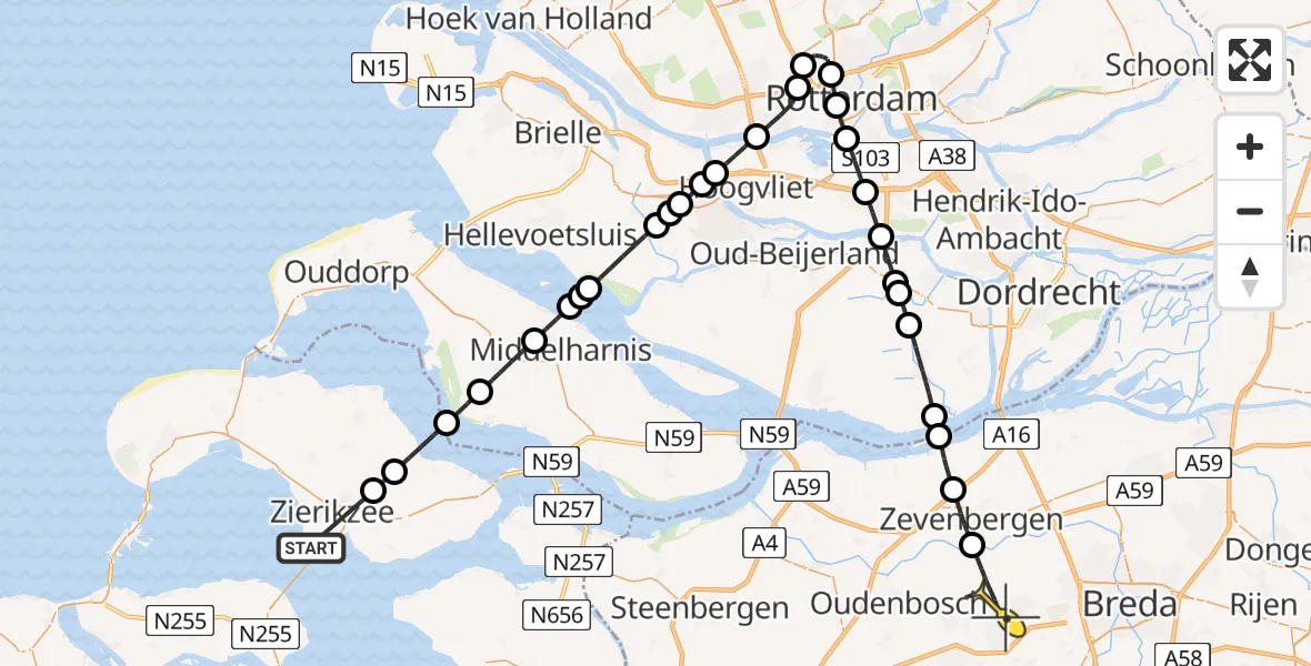 Routekaart van de vlucht: Lifeliner 2 naar Etten-Leur, Al te Kleinseweg