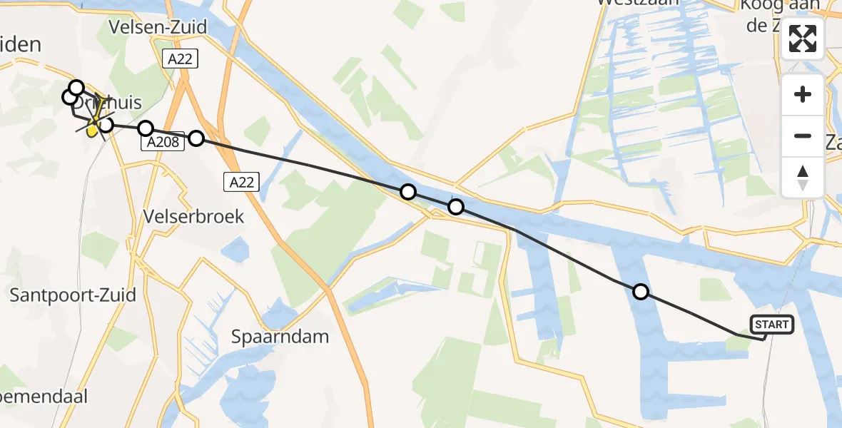 Routekaart van de vlucht: Lifeliner 1 naar Driehuis NH, Hornweg