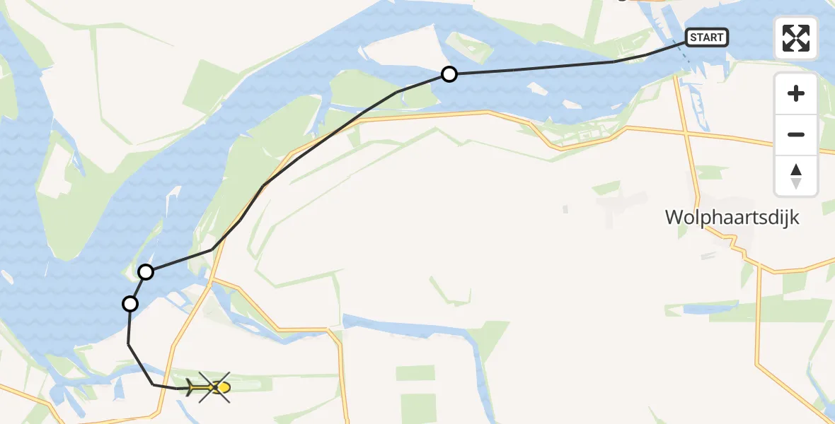 Routekaart van de vlucht: Politieheli naar Vliegveld Midden-Zeeland, Veerse Meerdreef