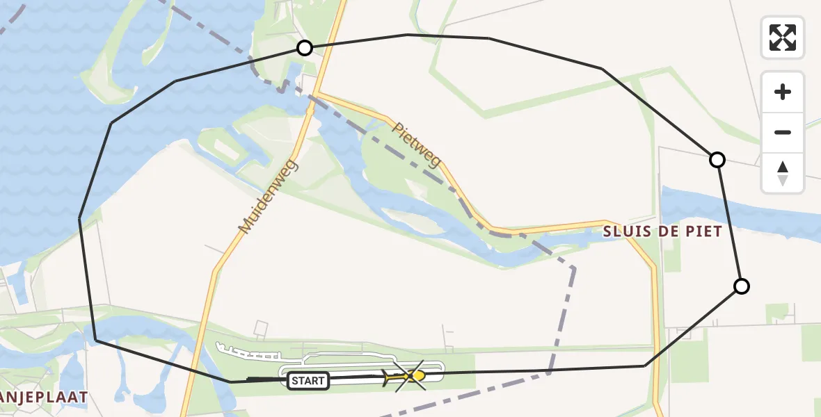 Routekaart van de vlucht: Politiehelikopter naar Vliegveld Midden-Zeeland, Calandweg