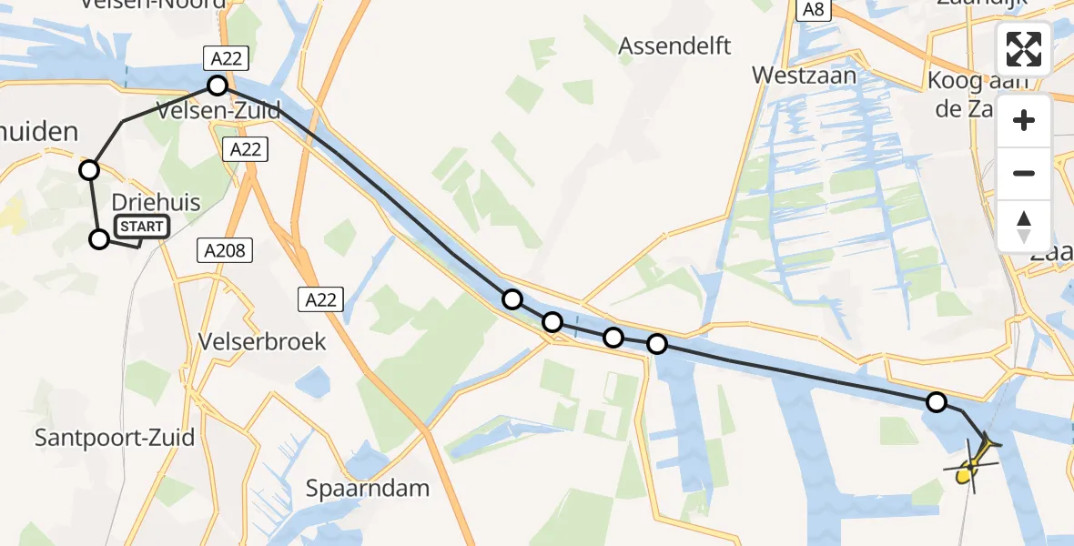 Routekaart van de vlucht: Lifeliner 1 naar Amsterdam Heliport, Heerenduinweg