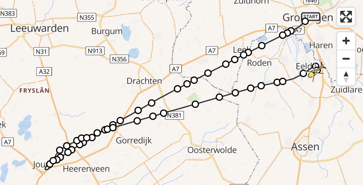 Routekaart van de vlucht: Lifeliner 4 naar Groningen Airport Eelde, Professor H.C. van Hallstraat