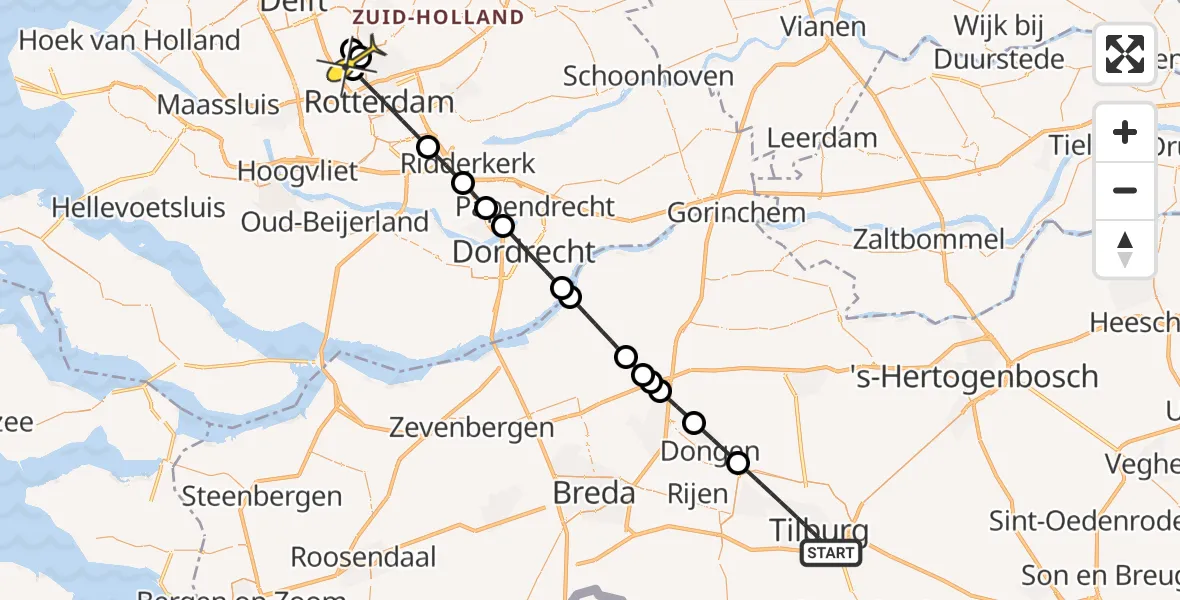 Routekaart van de vlucht: Lifeliner 2 naar Rotterdam The Hague Airport, Ringbaan-Zuid