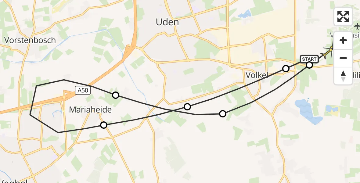 Routekaart van de vlucht: Lifeliner 3 naar Vliegbasis Volkel, Voornstraat