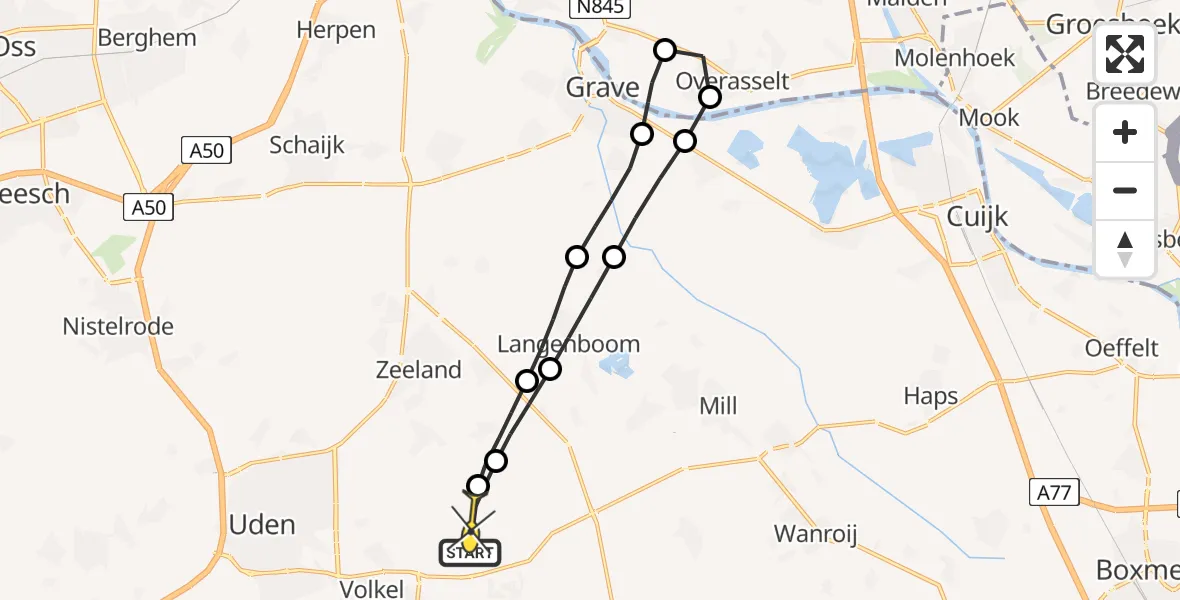 Routekaart van de vlucht: Lifeliner 3 naar Vliegbasis Volkel, Zeelandsedijk