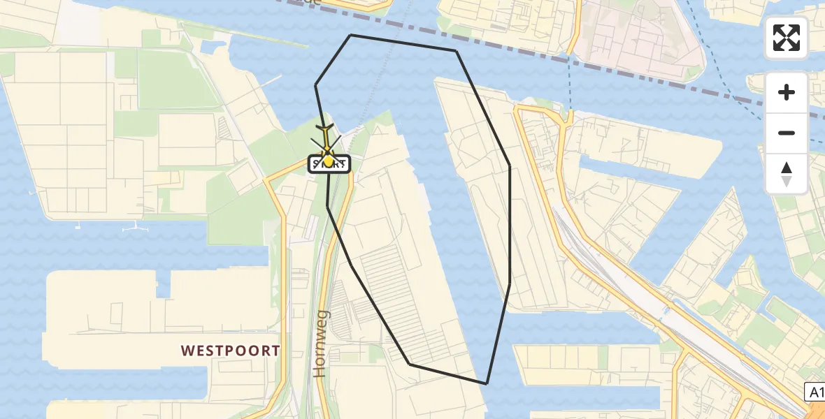 Routekaart van de vlucht: Lifeliner 1 naar Amsterdam Heliport, Corsicaweg