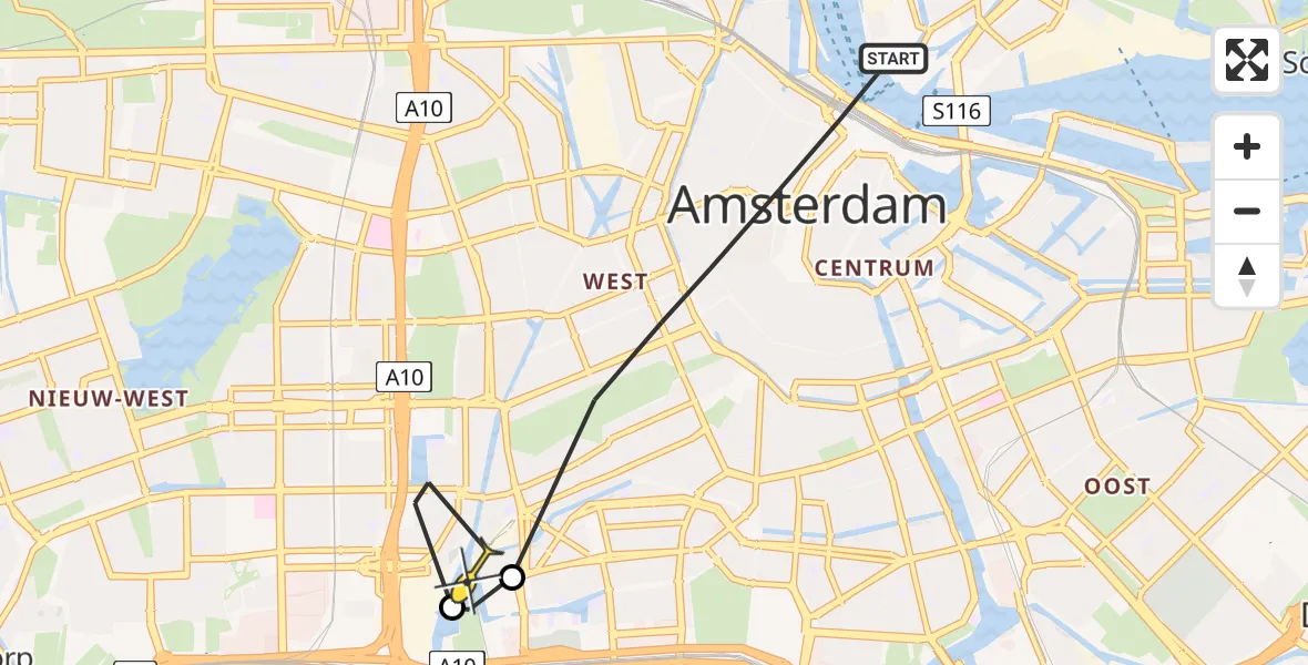 Routekaart van de vlucht: Politieheli naar Amsterdam, Singel