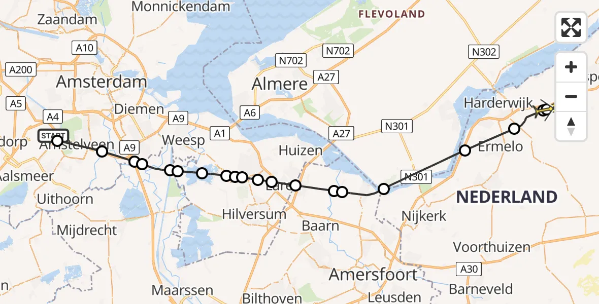 Routekaart van de vlucht: Politieheli naar Hulshorst, Halim P.K. straat