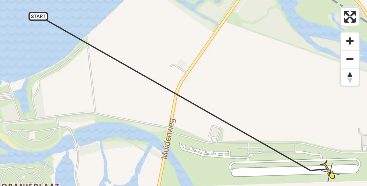 Routekaart van de vlucht: Politiehelikopter naar Vliegveld Midden-Zeeland, Calandweg