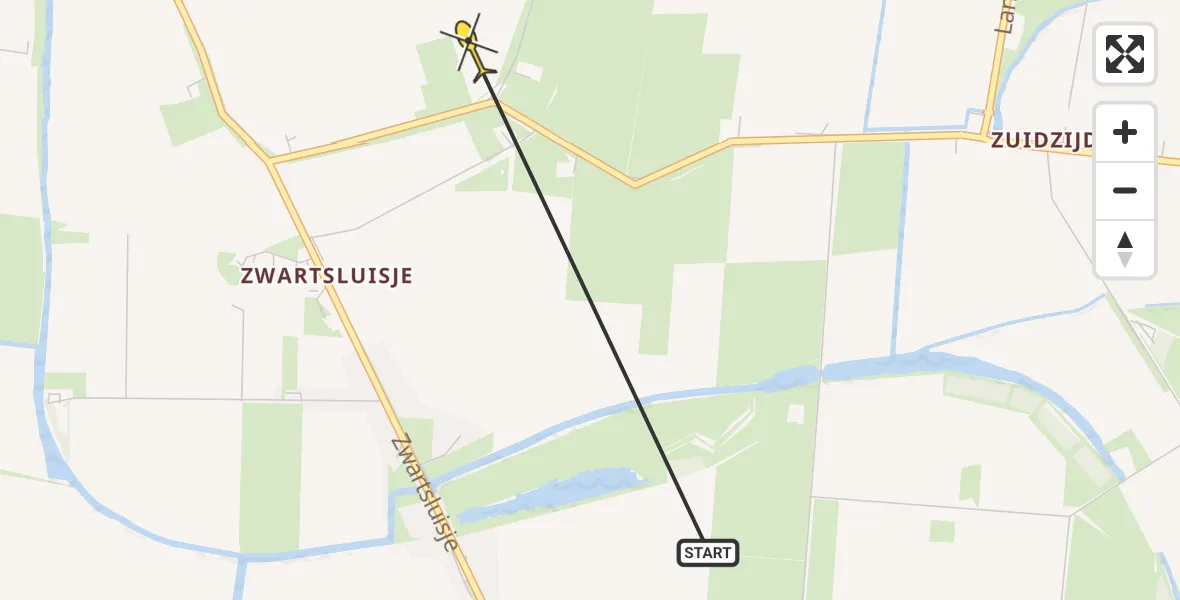 Routekaart van de vlucht: Politiehelikopter naar Piershil, Oosthoek