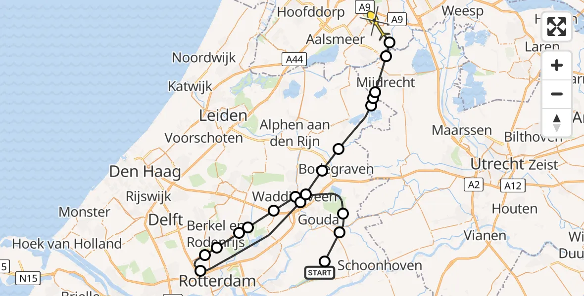 Routekaart van de vlucht: Politieheli naar Amstelveen, Elzenhof