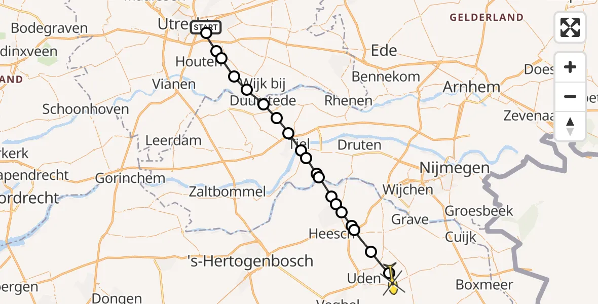 Routekaart van de vlucht: Lifeliner 3 naar Vliegbasis Volkel, Vagantenpad