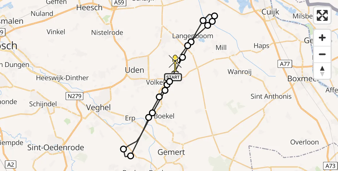 Routekaart van de vlucht: Lifeliner 3 naar Vliegbasis Volkel, Rechtestraat