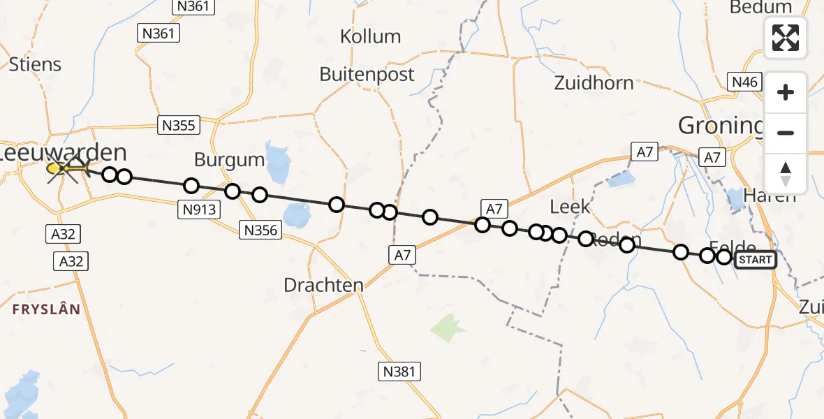 Routekaart van de vlucht: Lifeliner 4 naar Leeuwarden, Molenweg