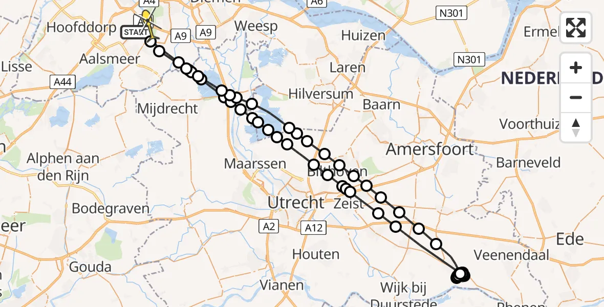 Routekaart van de vlucht: Politieheli naar Amstelveen, Oosteinderweg