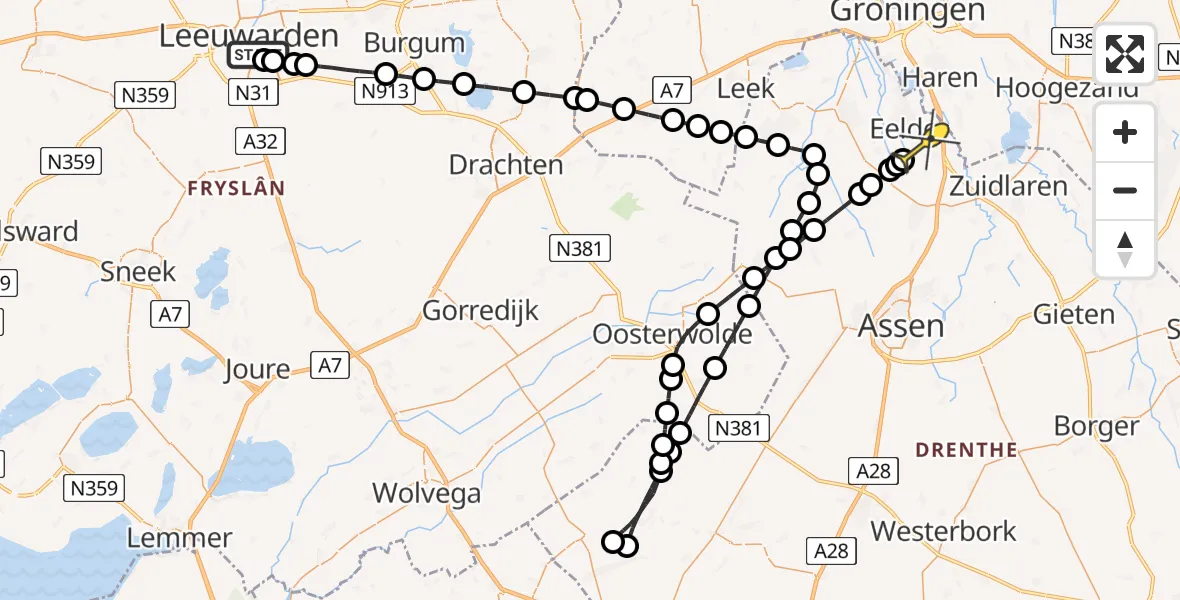 Routekaart van de vlucht: Lifeliner 4 naar Groningen Airport Eelde, Wetterkrite