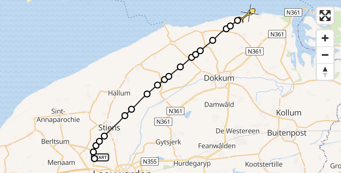 Routekaart van de vlucht: Ambulancehelikopter naar Nes, Sirtemawei