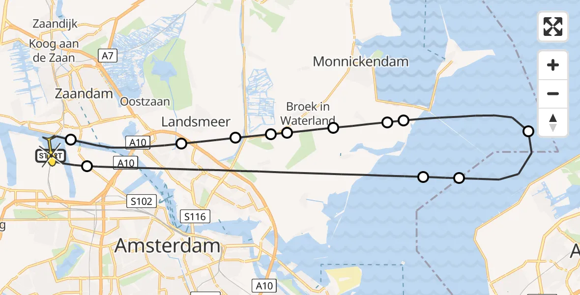 Routekaart van de vlucht: Lifeliner 1 naar Amsterdam Heliport, Kompasweg