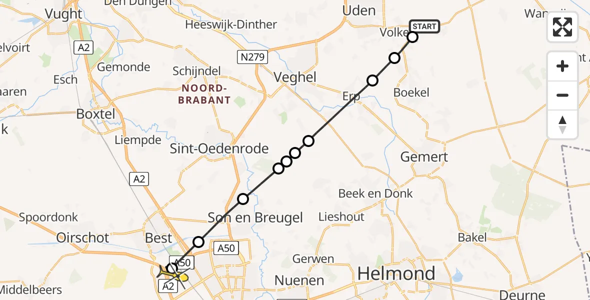 Routekaart van de vlucht: Lifeliner 3 naar Eindhoven, Zeelandsedijk