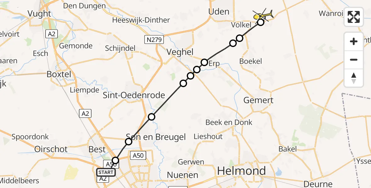 Routekaart van de vlucht: Lifeliner 3 naar Vliegbasis Volkel, Hooge Zijde