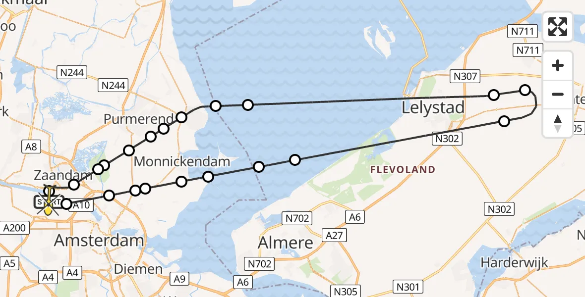 Routekaart van de vlucht: Lifeliner 1 naar Amsterdam Heliport, Westhaven