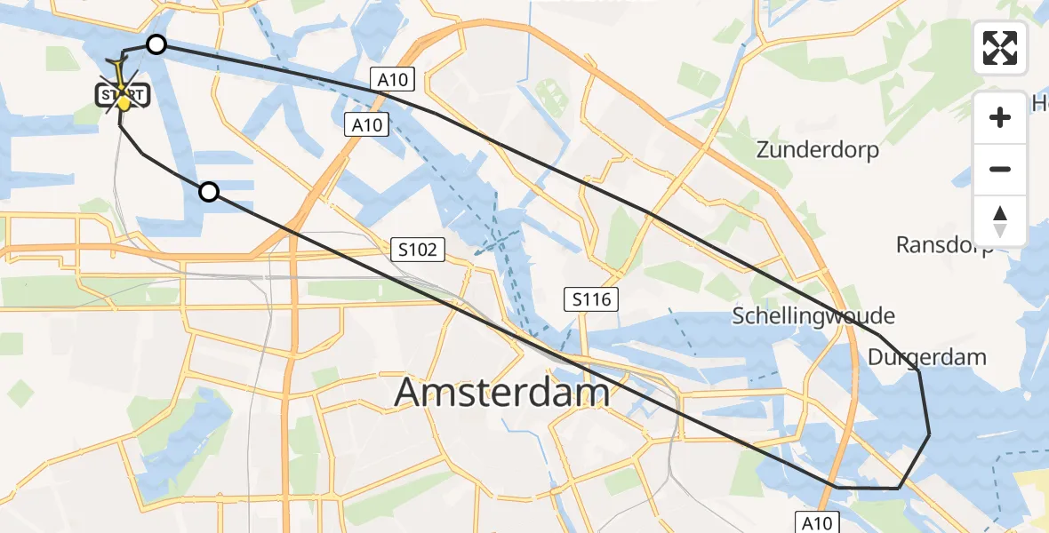 Routekaart van de vlucht: Lifeliner 1 naar Amsterdam Heliport, Maltaweg