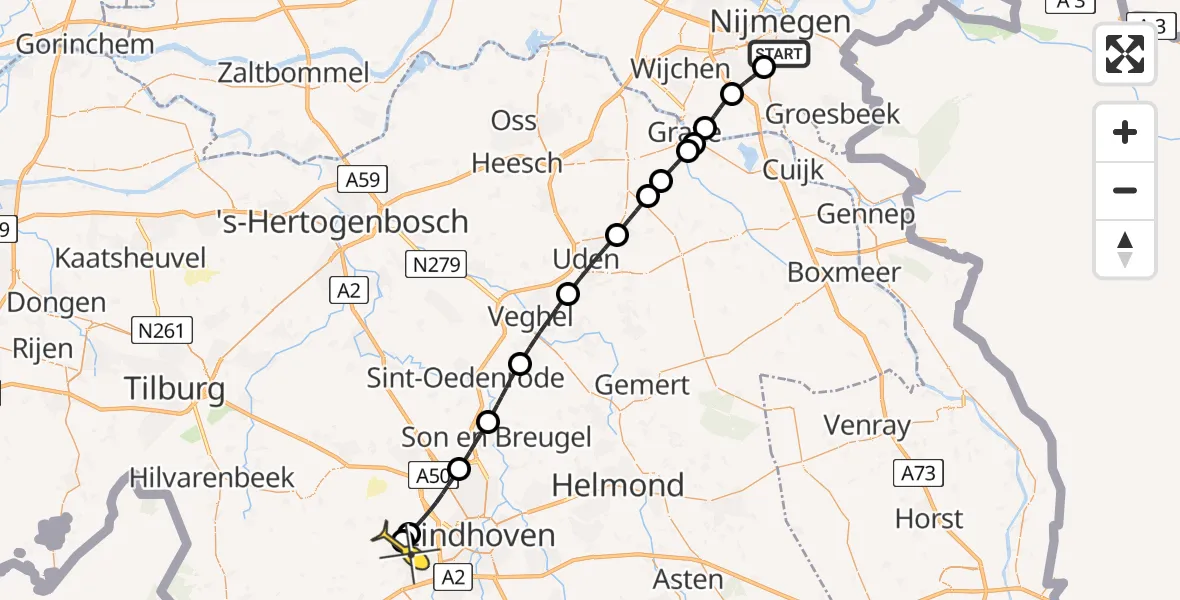 Routekaart van de vlucht: Lifeliner 3 naar Veldhoven, Heiweg