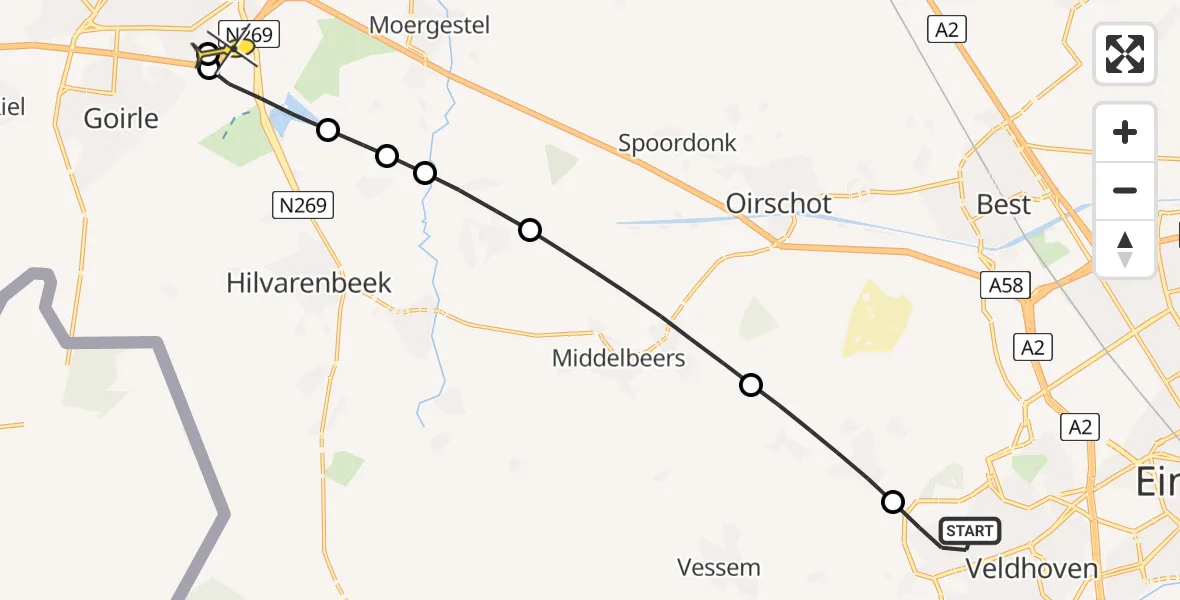 Routekaart van de vlucht: Lifeliner 3 naar Tilburg, Smidsvuurke