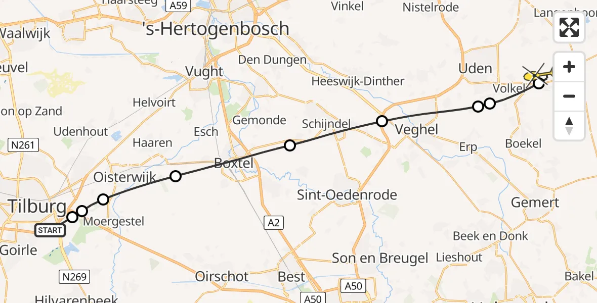 Routekaart van de vlucht: Lifeliner 3 naar Vliegbasis Volkel, Torentjeshoeve