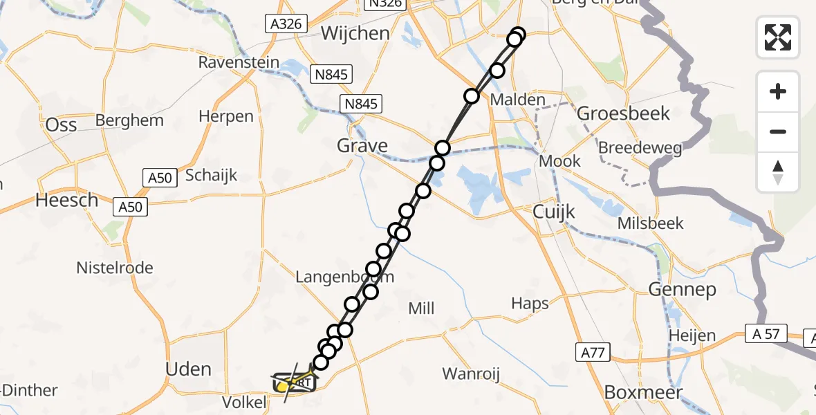 Routekaart van de vlucht: Lifeliner 3 naar Vliegbasis Volkel, Zeelandsedijk