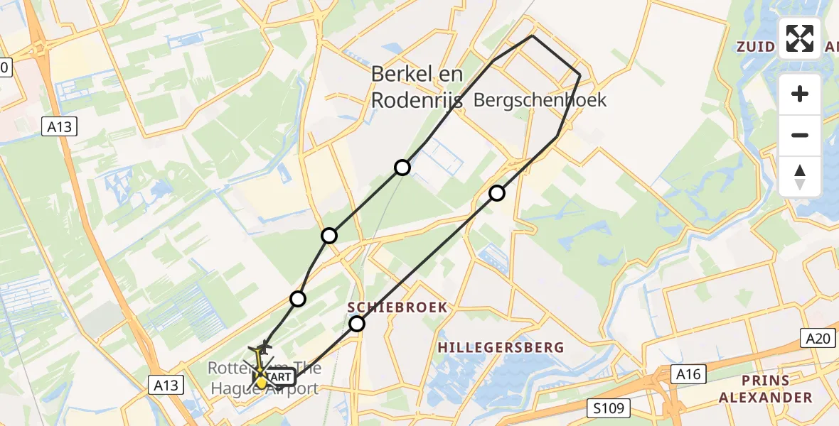 Routekaart van de vlucht: Lifeliner 2 naar Rotterdam The Hague Airport, Fairoaksbaan