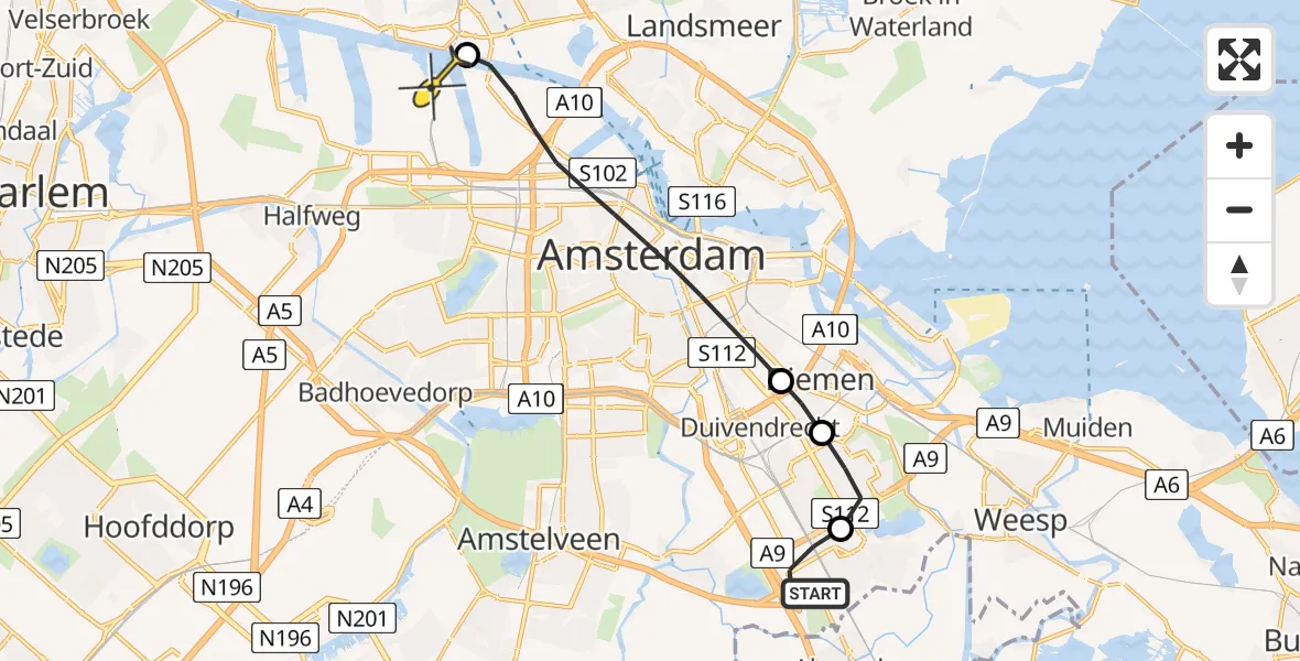 Routekaart van de vlucht: Lifeliner 1 naar Amsterdam Heliport, Amsterdam-Zuidoost